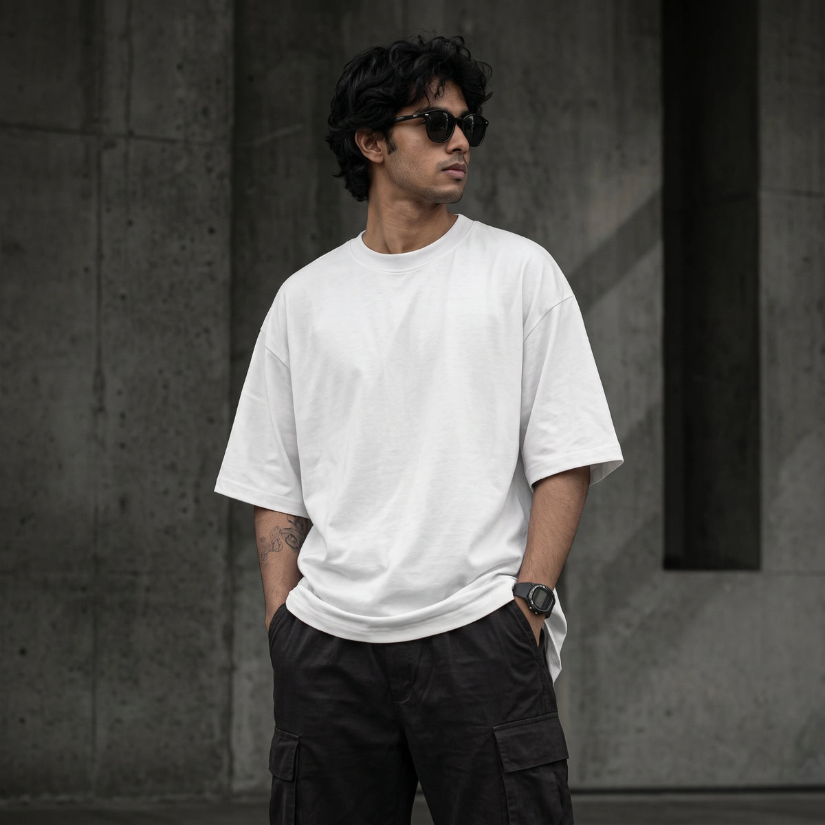 Solid White Dropshoulder