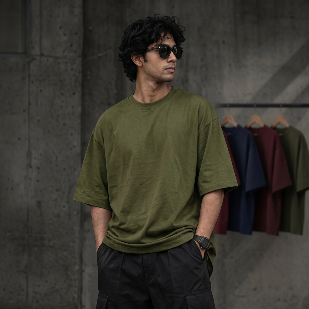 Solid Olive Dropshoulder