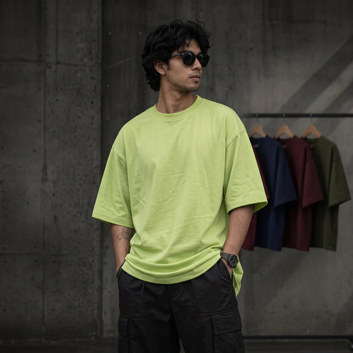 Solid Lime Green dropshoulder