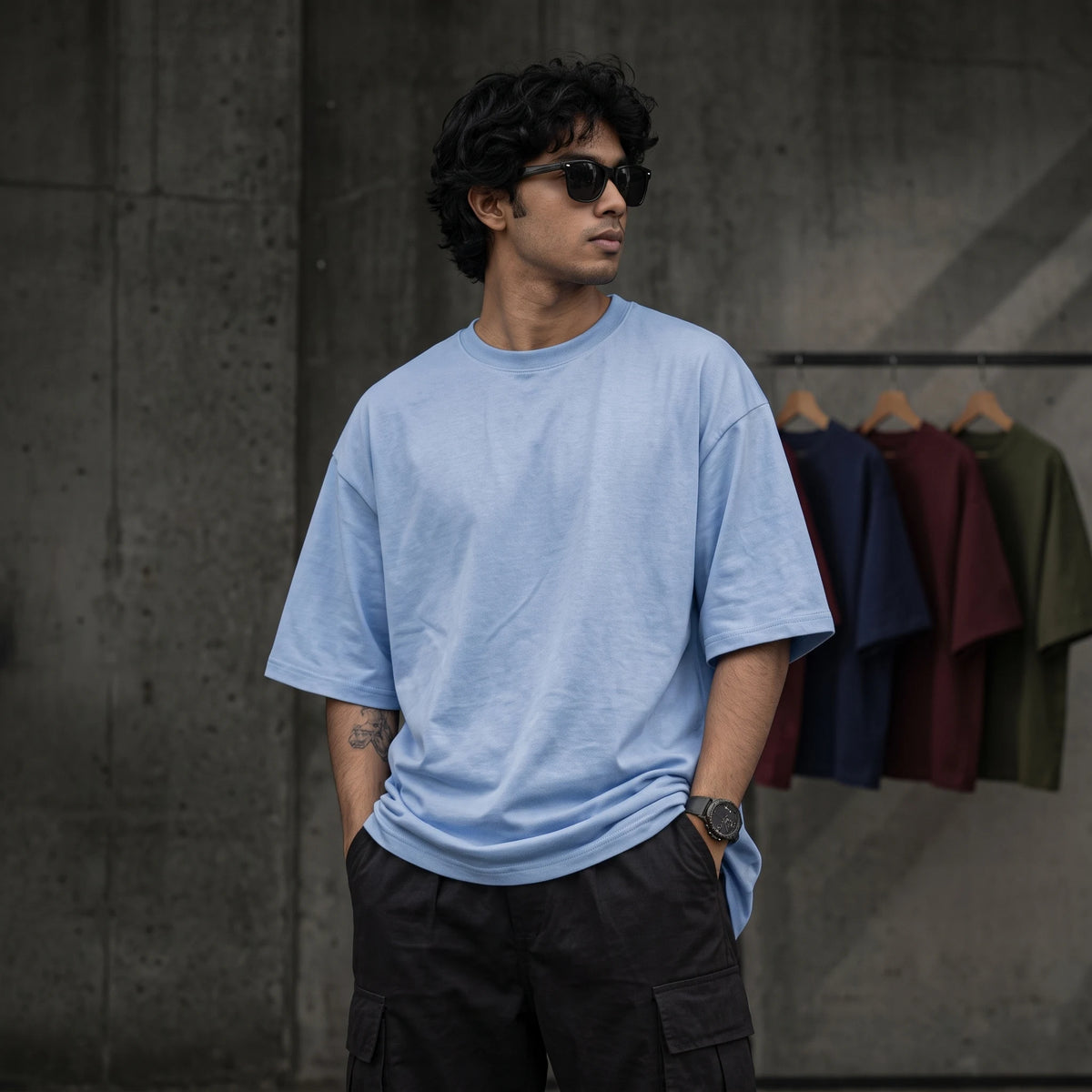 Solid Sky Blue Dropshoulder